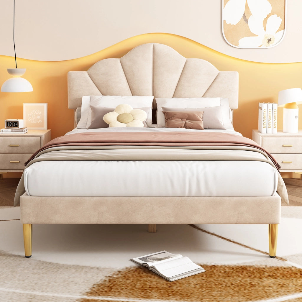LETTO imbottito 140x190 cm in velluto beige