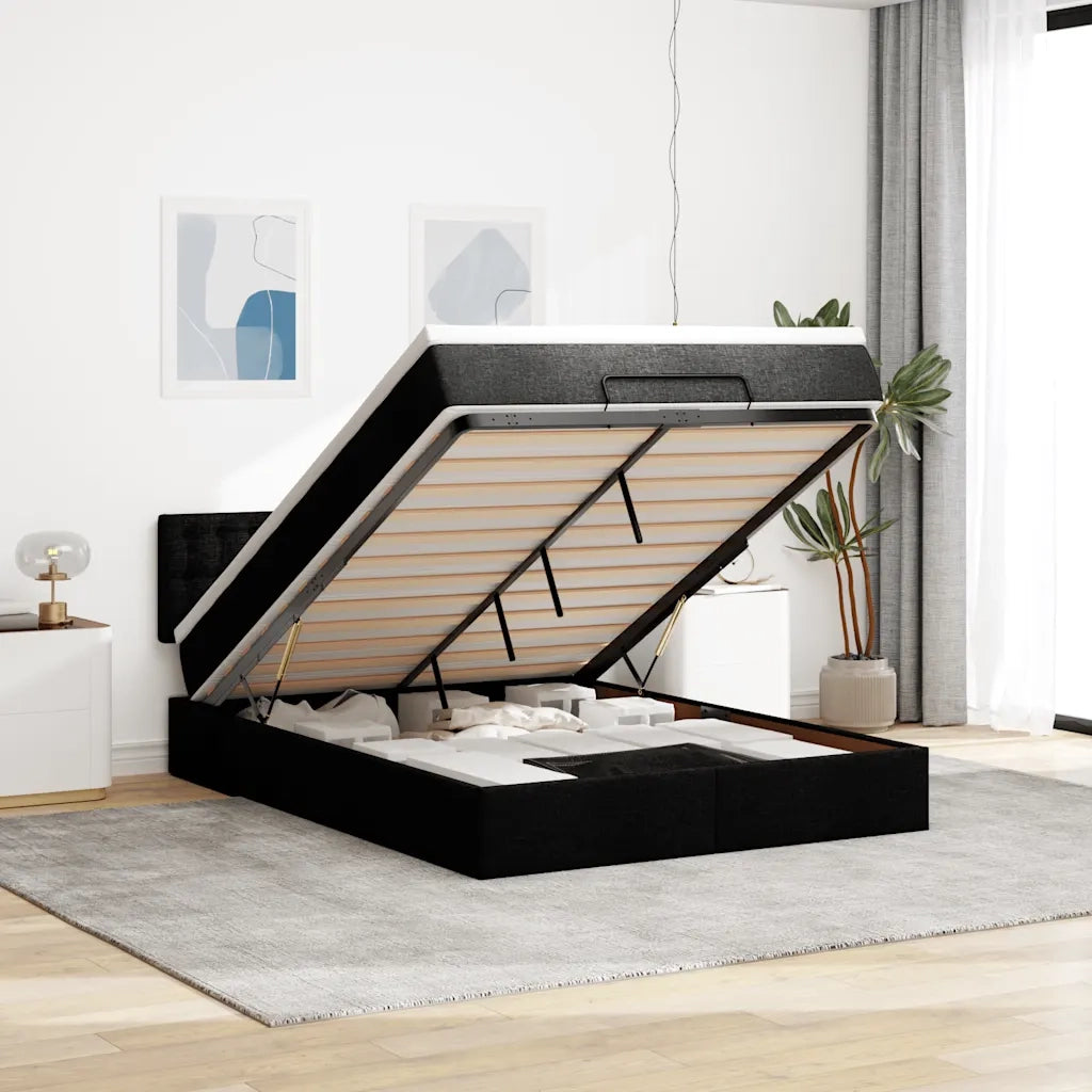 Pouf Letto con Materasso e LED Nero 140x200 cm in Tessuto 3312480