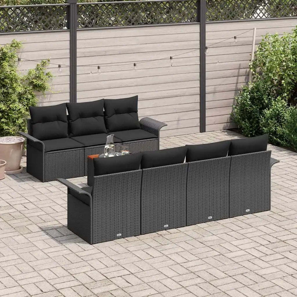 Set Divano da Giardino con cuscino 8 pcs Nero polyrattan 3347289