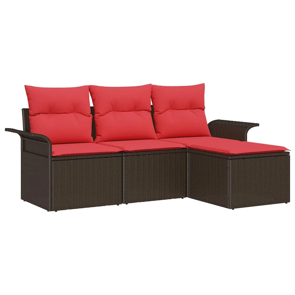 Set Divano da Giardino con cuscino 4 pcs Marrone polyrattan 3353983