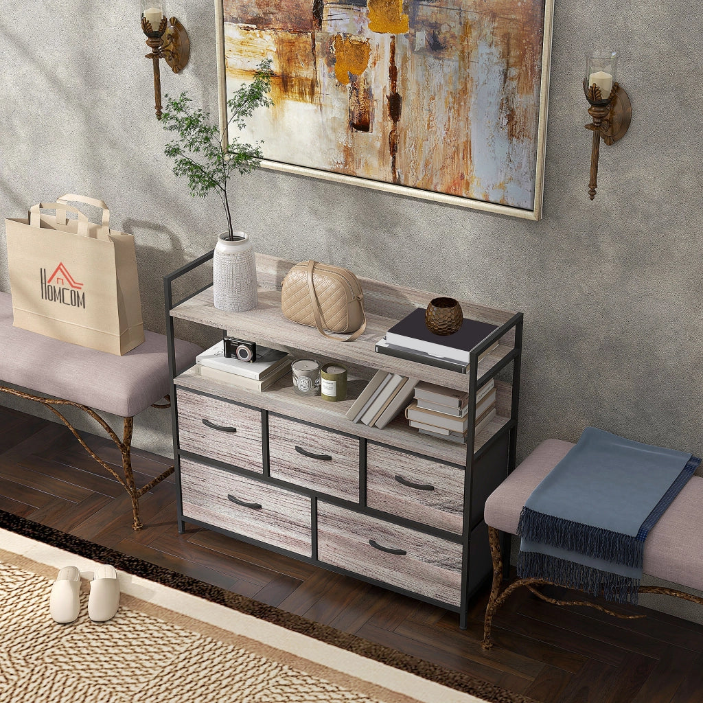 Cassettiera 5 cassetti stile industriale con ante in tessuto ¨C zephmum ¨C grigio 98x29x85 cm