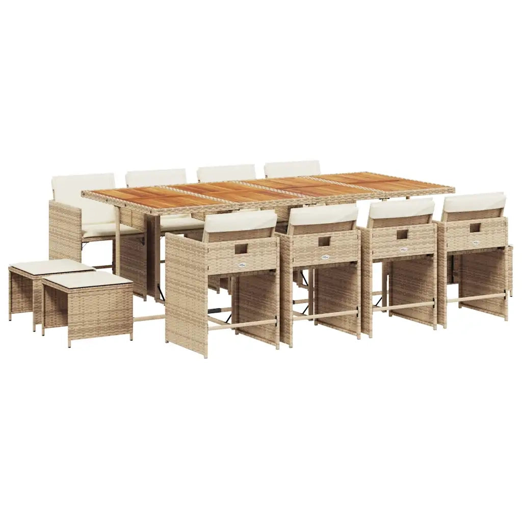 Set da Pranzo da Giardino 13 pz con Cuscini Beige in Polyrattan 3211168