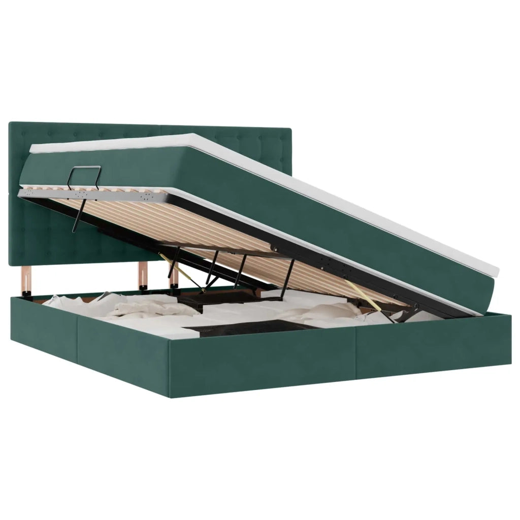 Letto con contenitore e LED Verde Scuro 180 x 200 cm Velluto