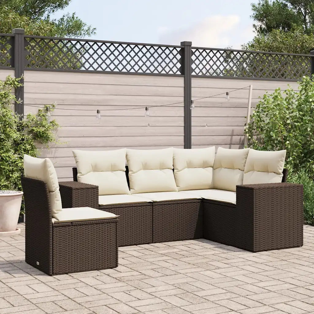 Set Divano da Giardino 5 pz con Cuscini Marrone in Polyrattan 3254910