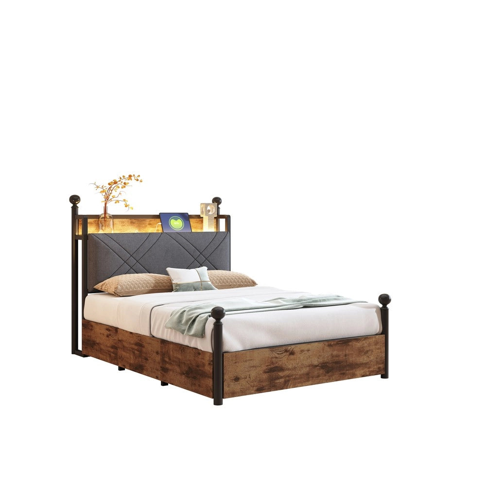 Letto Singolo con Baldacchino, Cassetti e LED ¨C MINIMAL ¨C 90x190, Ferro, con USB