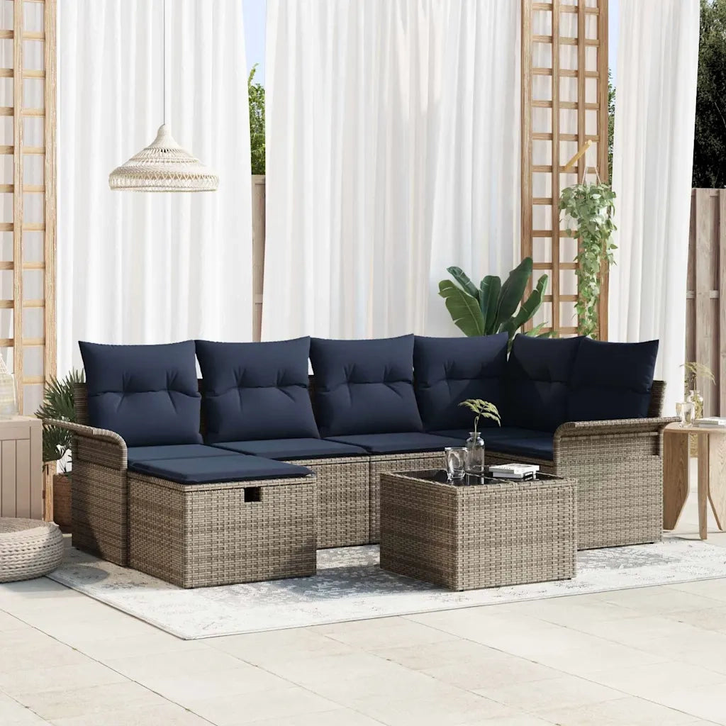 Set Divano da Giardino con cuscino 7 pcs Grigio Poly Rattan 3360226