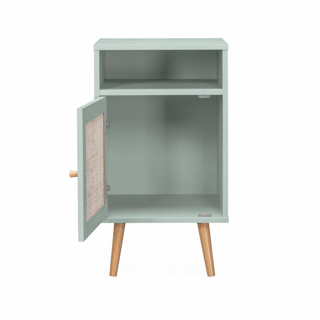 Comodino scandinavo in vimini, verde celadon