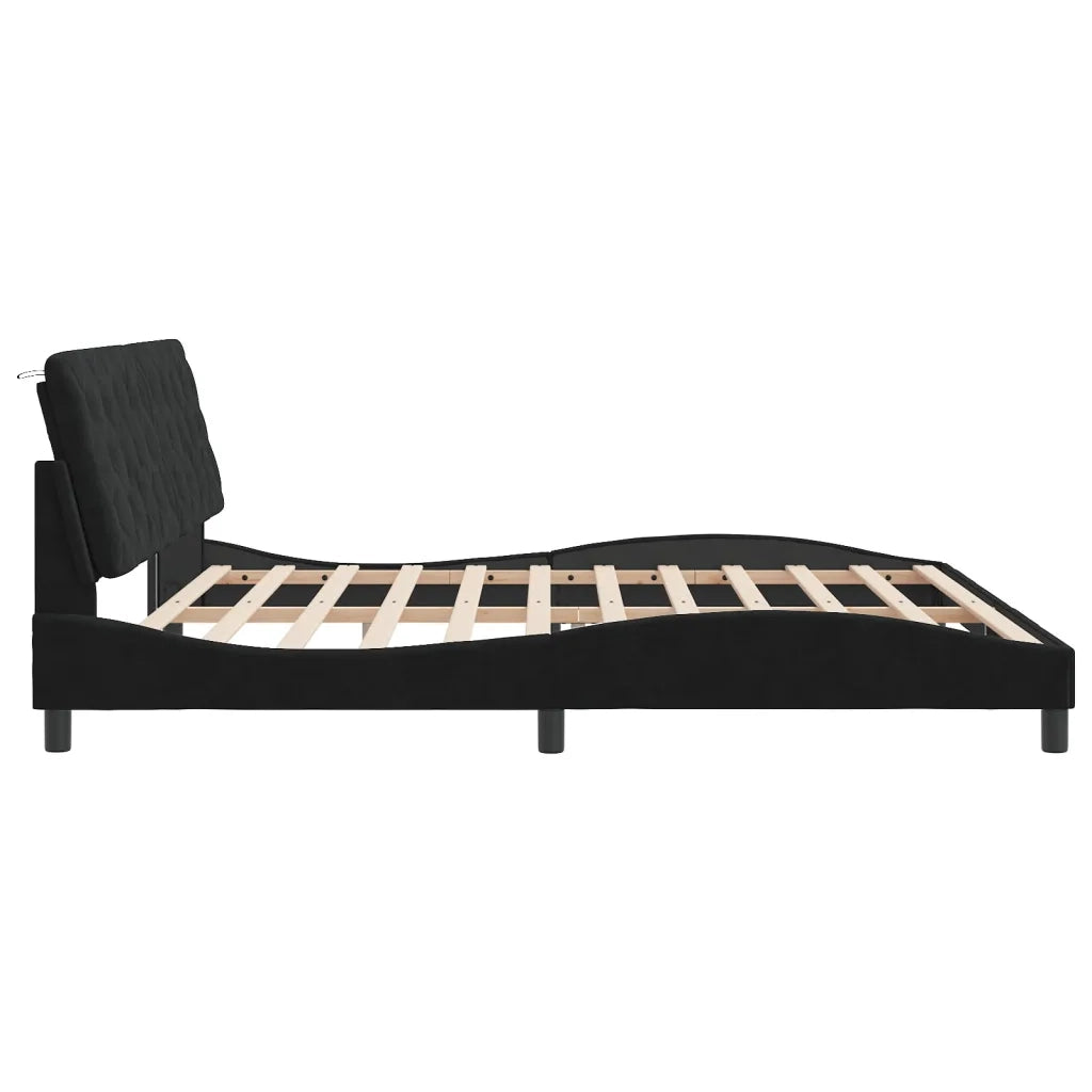 Giroletto con LED senza Materasso Nero 200x200 cm in Velluto