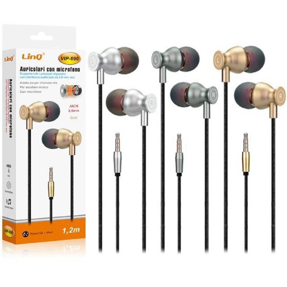 Trade Shop - Cuffie Auricolari Smartphone Controllo Volume Microfono Jack 3,5mm 1.2mt Vip-690 -