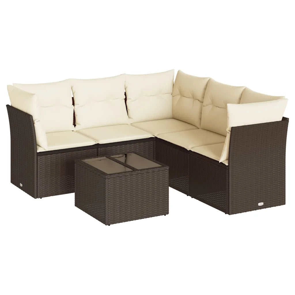 Set Divano da Giardino 6 pz con Cuscini Marrone in Polyrattan 3249472