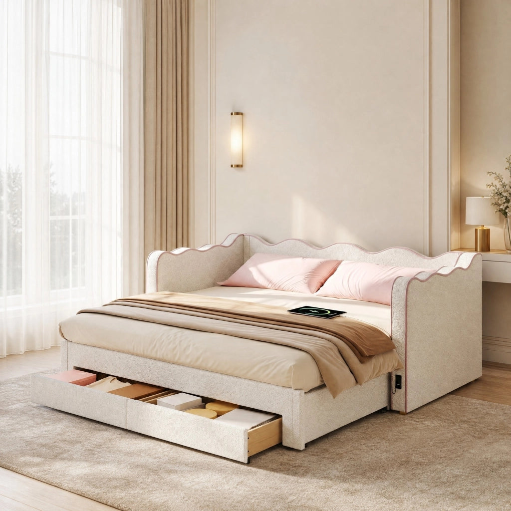 LETTO Estraibile 90x200 cm 180x200 cm Bouclé Beige