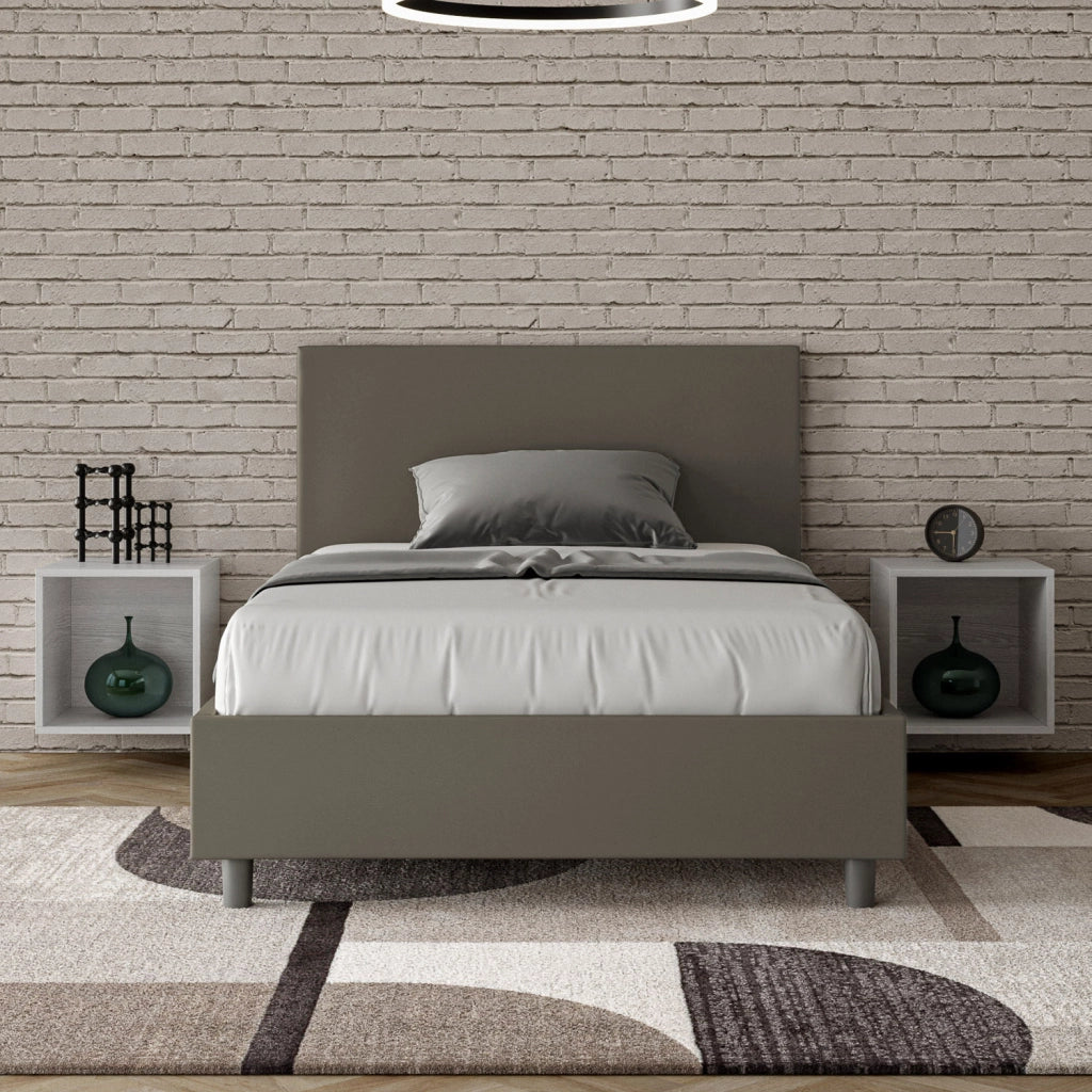 BS COM Letto una piazza e mezza con rete imbottito 120x210 similpelle cappuccino