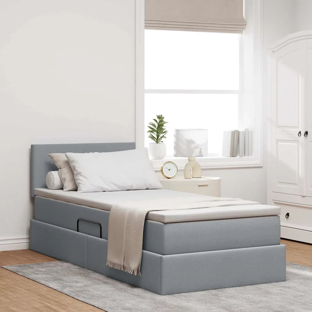Letto con contenitore e LED Grigio chiaro 90 x 200 cm Tessuto