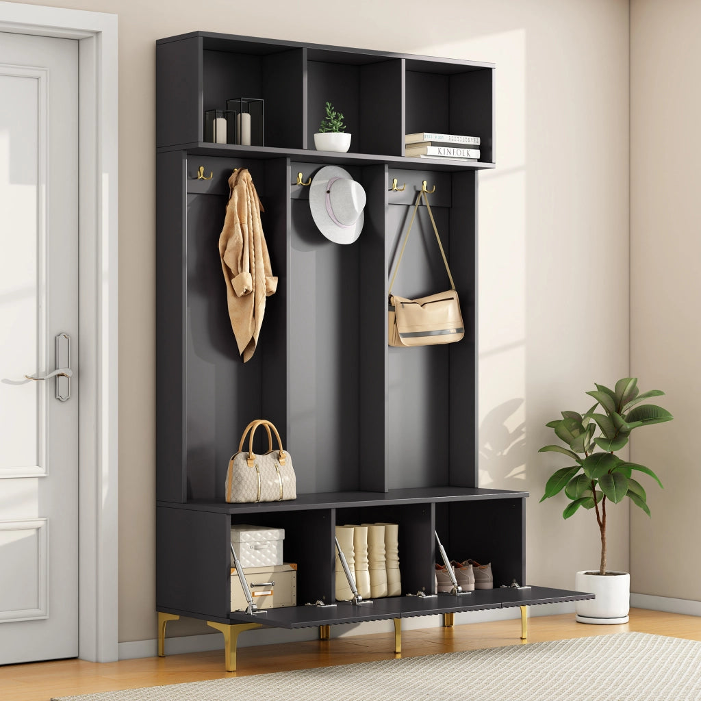 ARMADIO GUARDAROBA CON PANCA 120x23,5x191,5 cm Nero