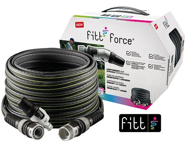 Fitt 765252061559027 Force Tubo da Giardino per Irrigazione 15 m 5-8'' NTS HD-TECH con Lancia e 2 Raccordi colore Grigio Lime