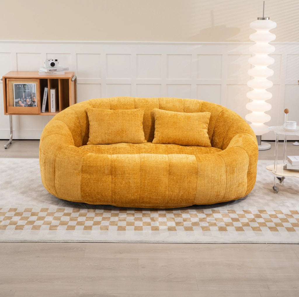 Pouf letto 150x95x63 cm con schienale e braccioli in chenille giallo