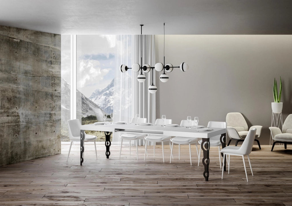 Tavolo allungabile 90x90/246 cm Karayan Bianco Frassino telaio Antracite