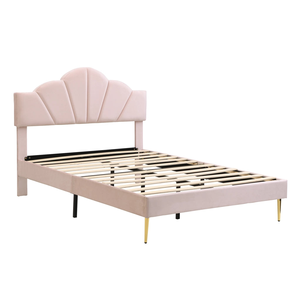 LETTO Imbottito 140x190 cm Velluto Rosa con testiera regolabile