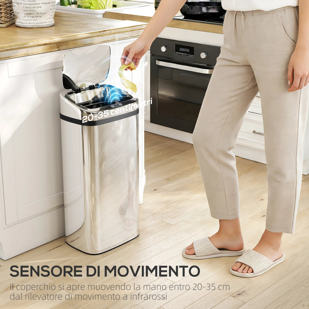Pattumiera Automatica con Sensore ¨C Xylo ¨C 40L Argento 33x25x70cm