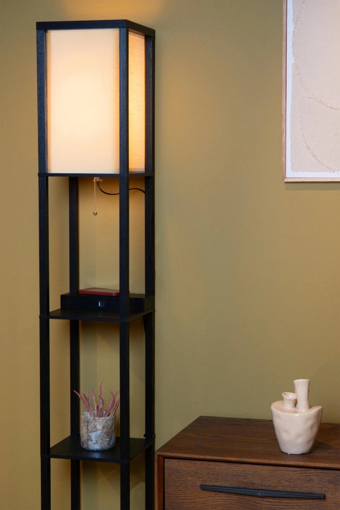 Lampada da terra MENNO Lucide E27 nero crema USB