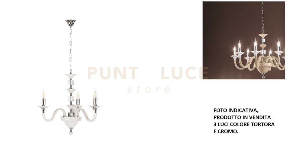 LAMPADARIO GALA 3 LUCI ATTACCO E14 TORTORA E CROMO D.72CM