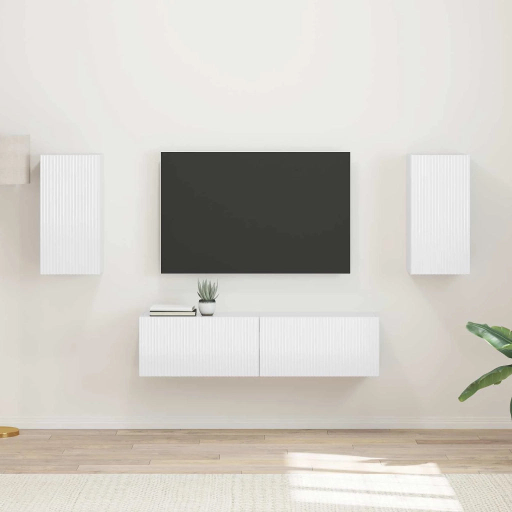 Set mobile TV 4 pcs Bianco Lucido Legno multistrato 3409154