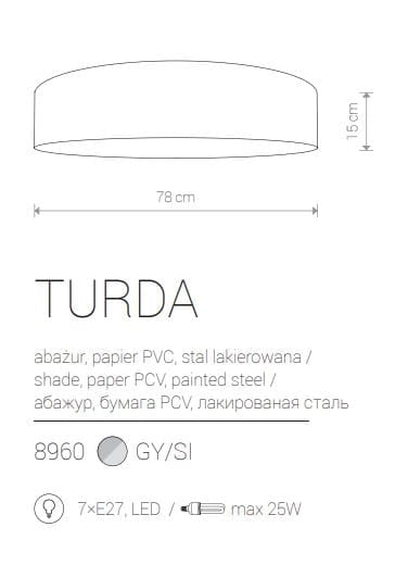 Plafoniera Nowodvorski TURDA grigio 78cm 7xE27 dimmerabile