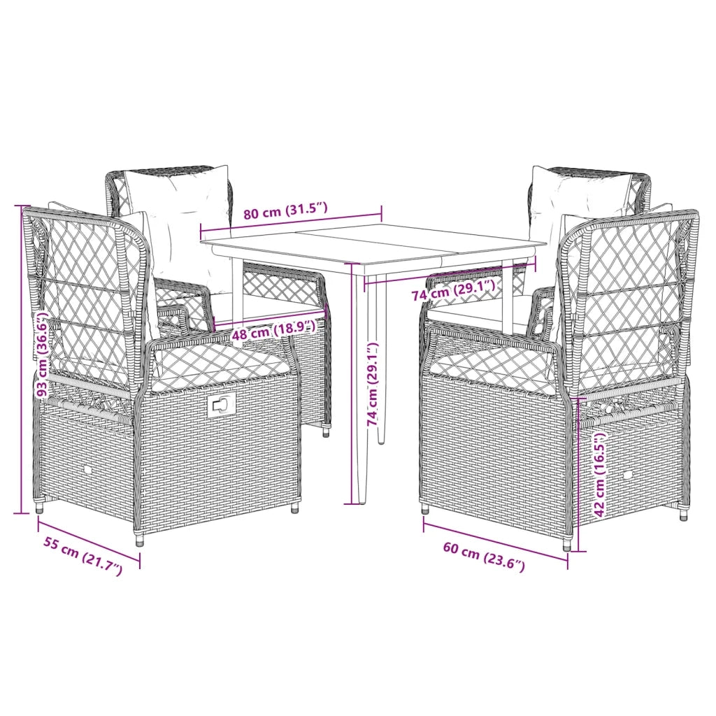 Set da Pranzo da Giardino 5 pz con Cuscini in Polyrattan Grigio 3262986