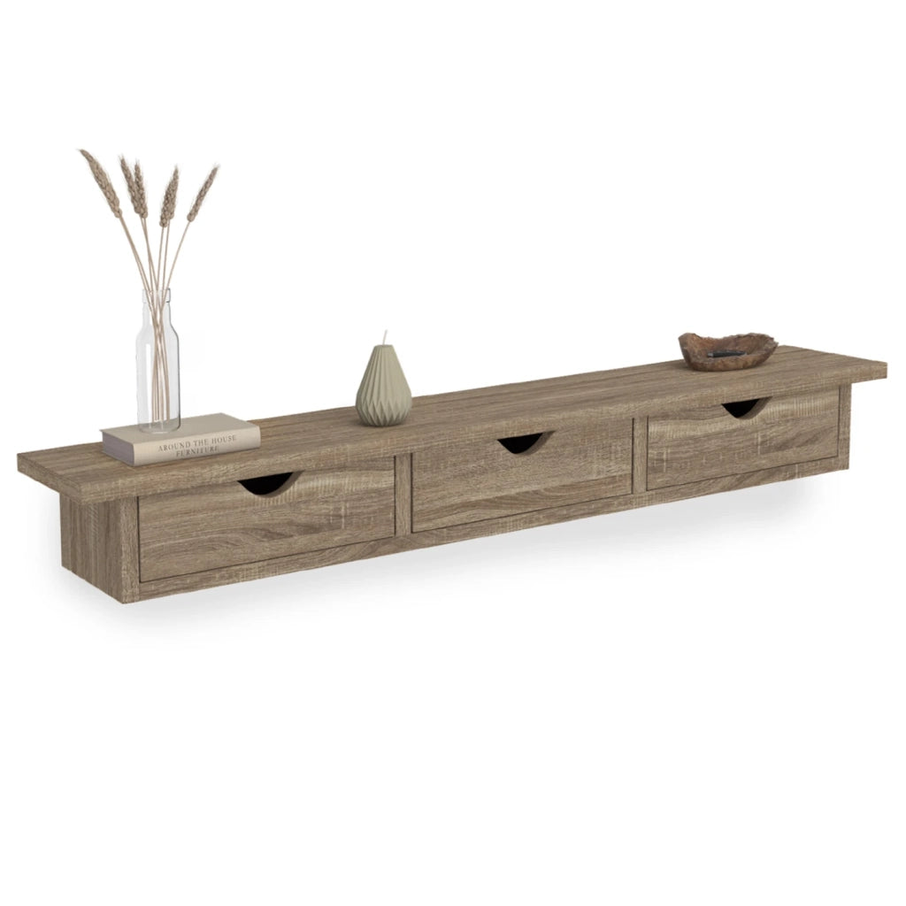 IDMarket - Estantería de pared de haya con 3 cajones LISE