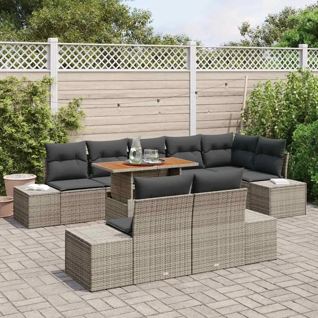 Set da Pranzo per Giardino con cuscino 9 pcs Grigio e Marrone