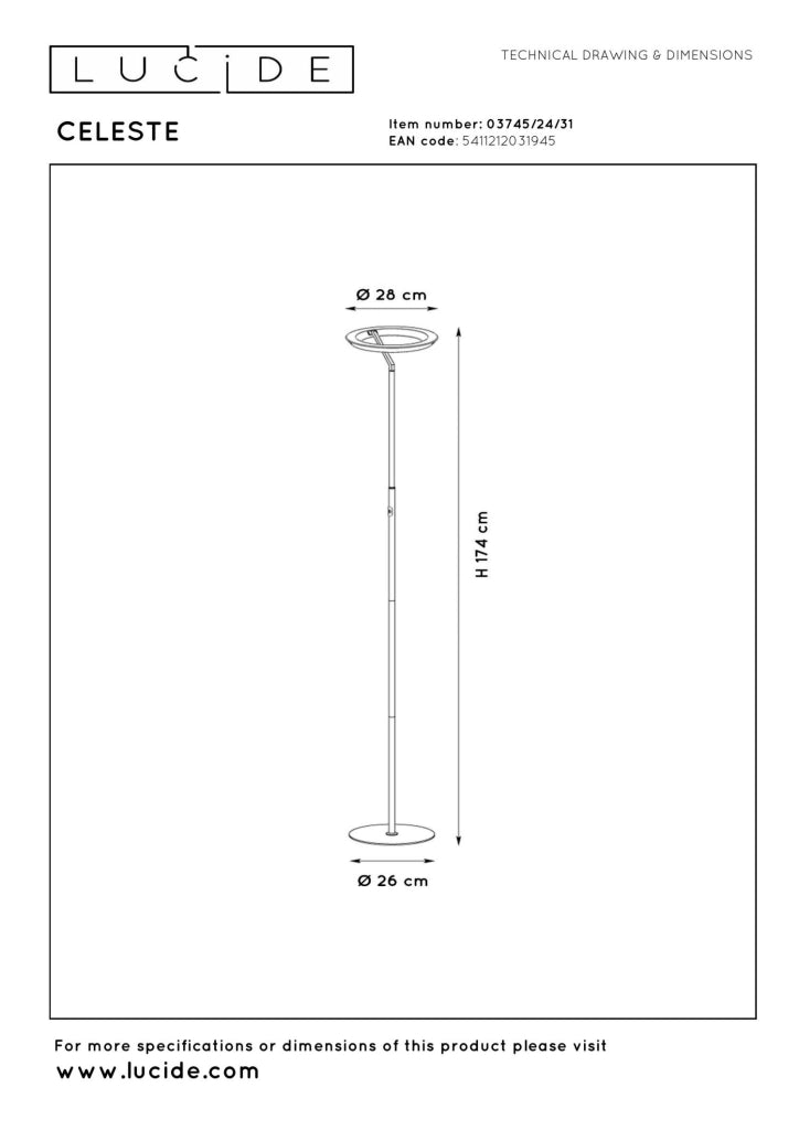 Lampada da terra LED CELESTE bianca disco Lucide