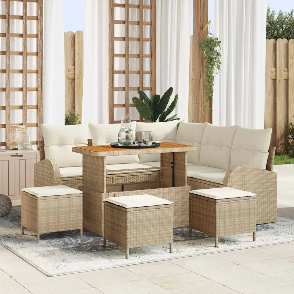Set Divano da Giardino con cuscino 9 pcs Beige polyrattan 3362401