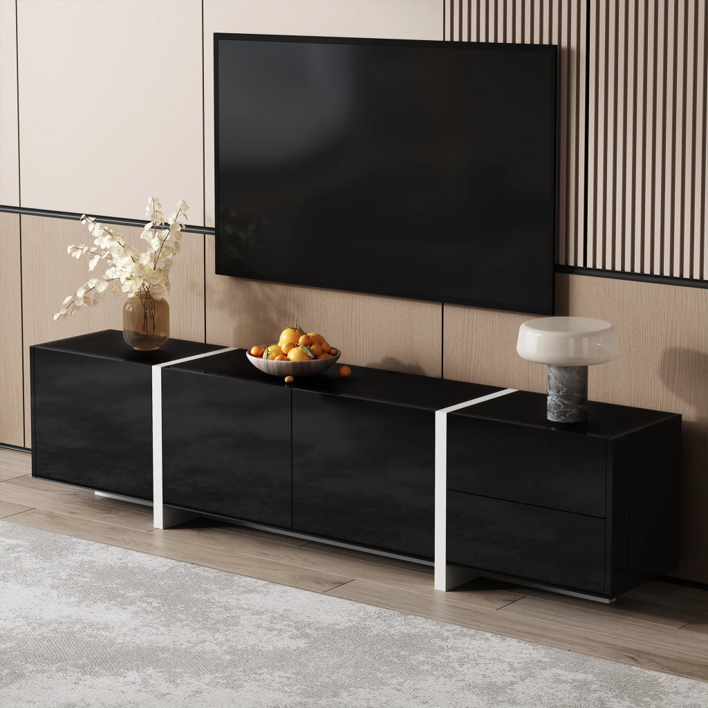 Cassettiera per TV nera e bianca in truciolato; lunghezza 170 cm