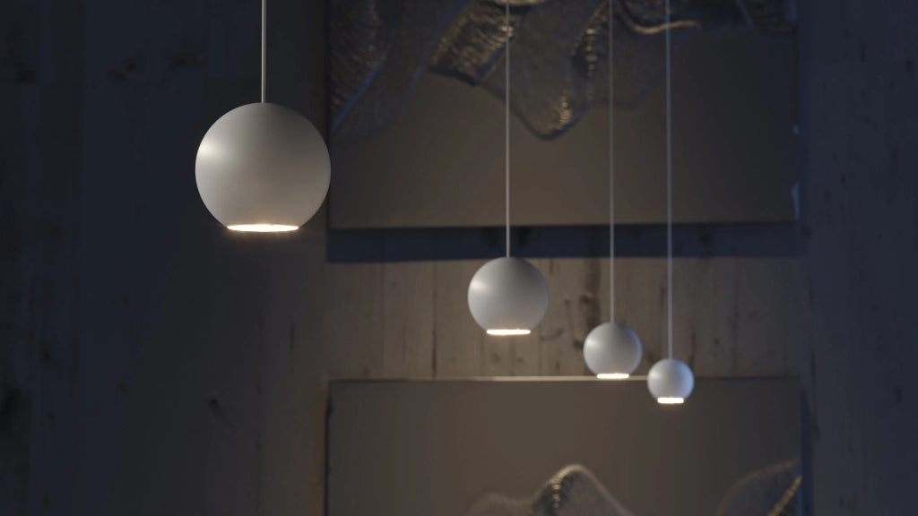 Lampada a Sospensione Sferica Bora 8,5W 36º 2700K Bianco Opaco - Faretto LED da Soffitto ad Alta Resa Cromatica CRI>93 - Beneito & Faure