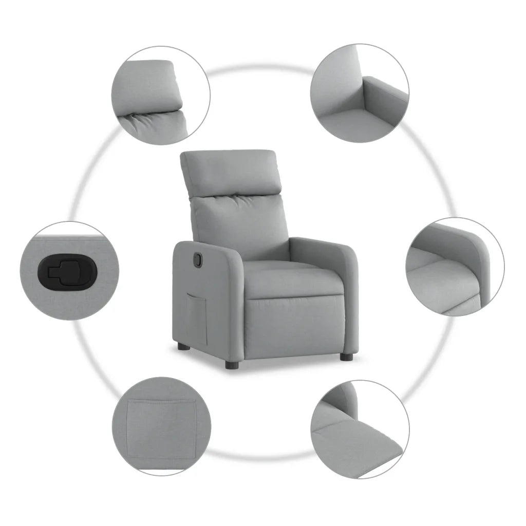 Poltrona | Sedia Relax Reclinabile in Tessuto Grigio Chiaro