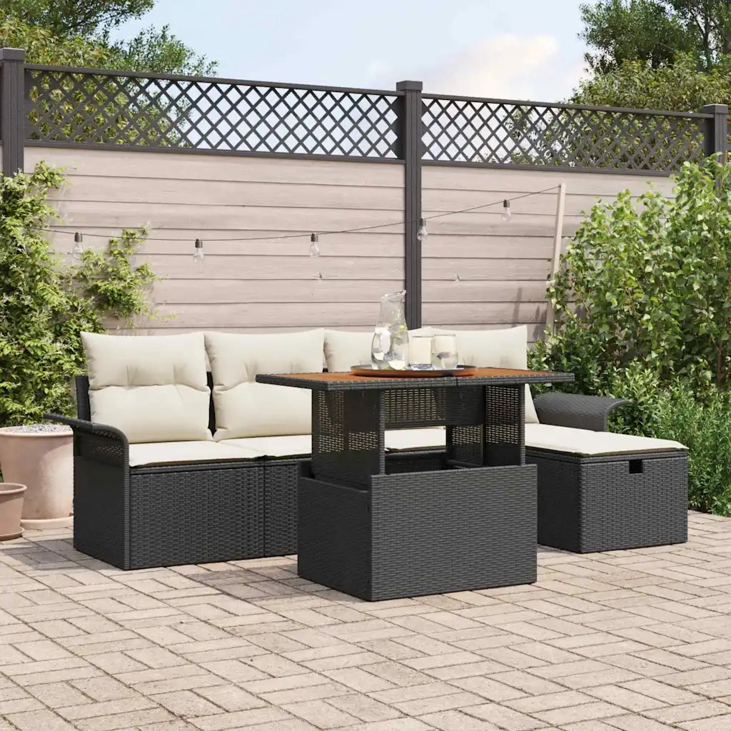Set Divano da Giardino 6 pcs Nero polyrattan 3361236
