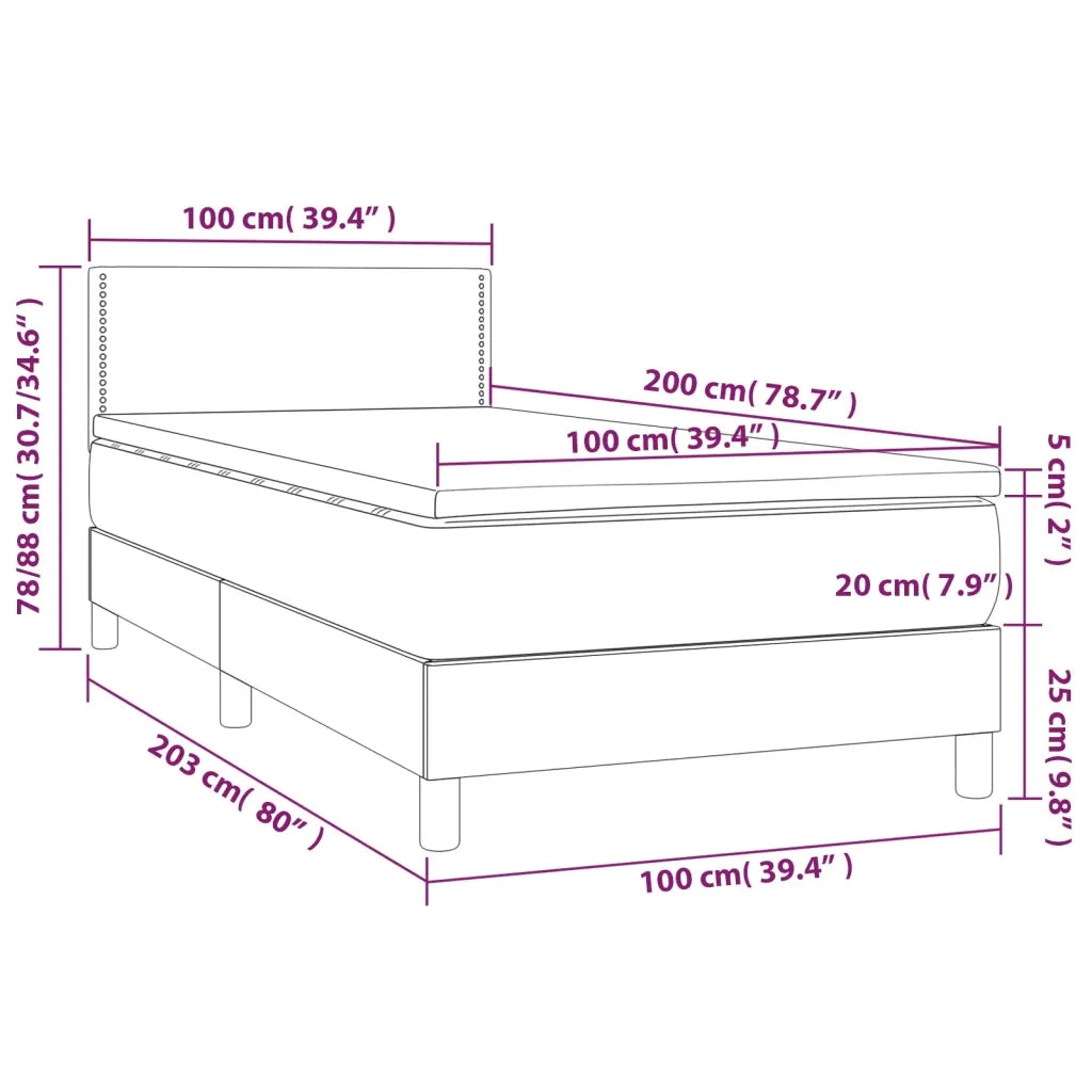 Letto a Molle con Materasso e LED Rosa 100x200 cm in Velluto 3134332