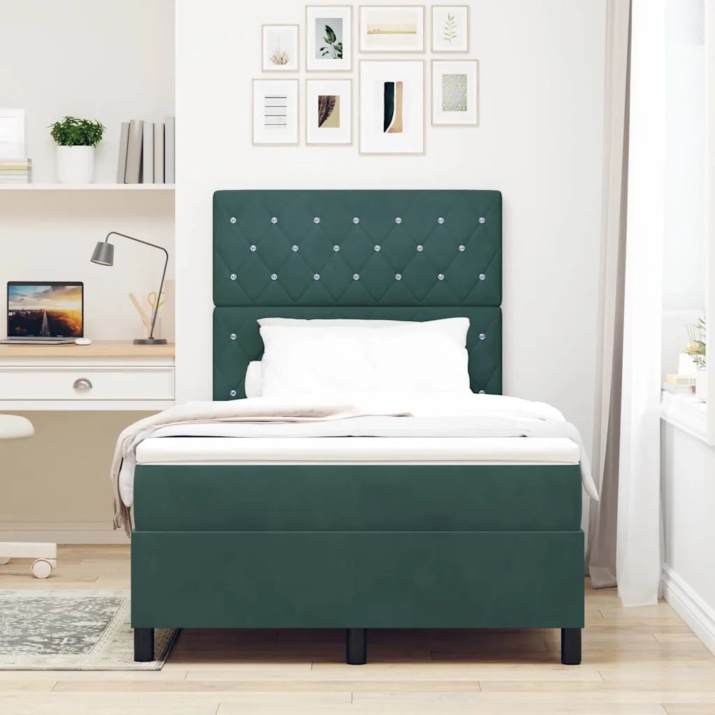 Letto a Sorgente LED Verde Scuro 120 x 190 cm Tessuto