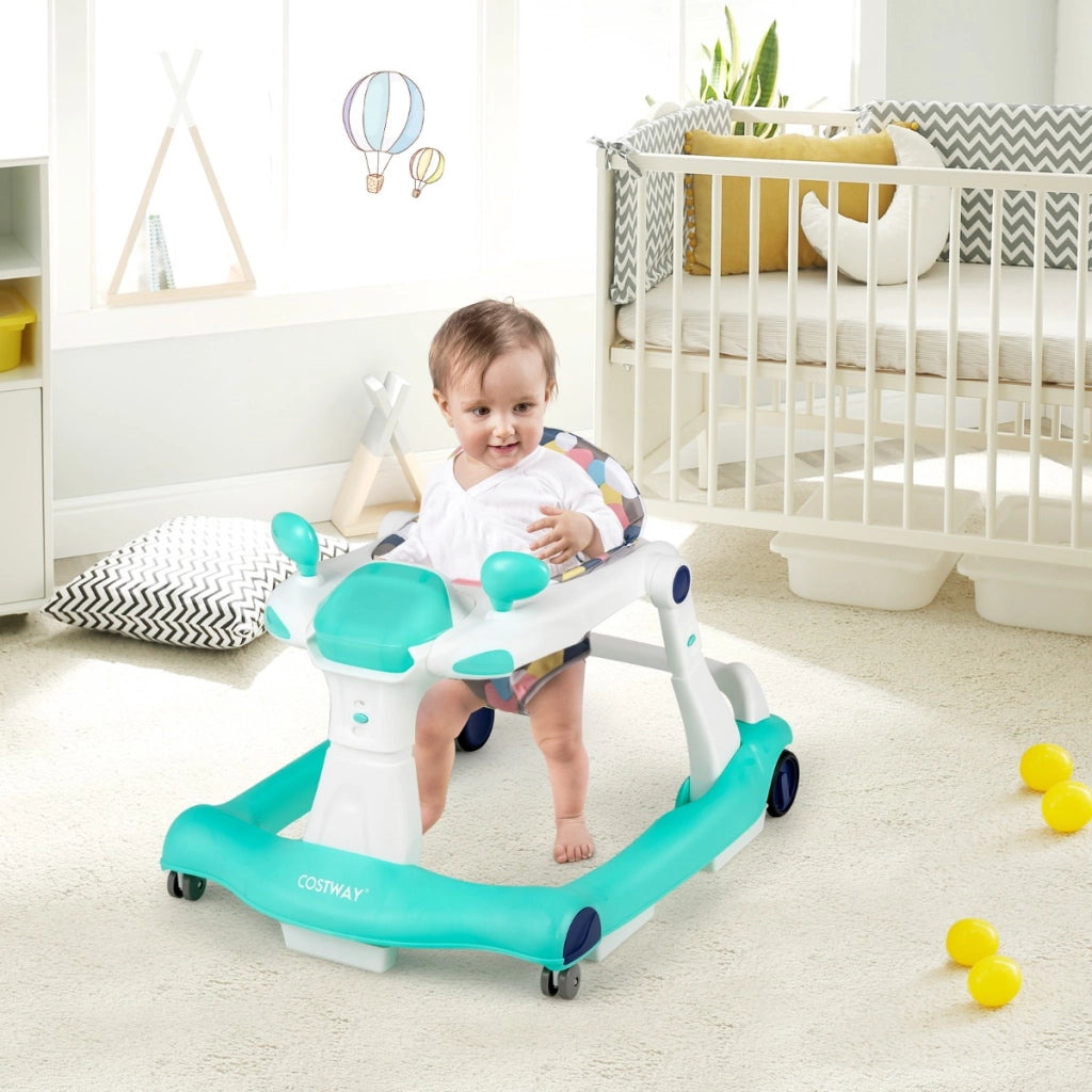 Primi passi 2 in 1 per bambini con cuscino altezza velocit¨¤ regolabili, Primi passi a spinta pieghevole Verde-Primi passi