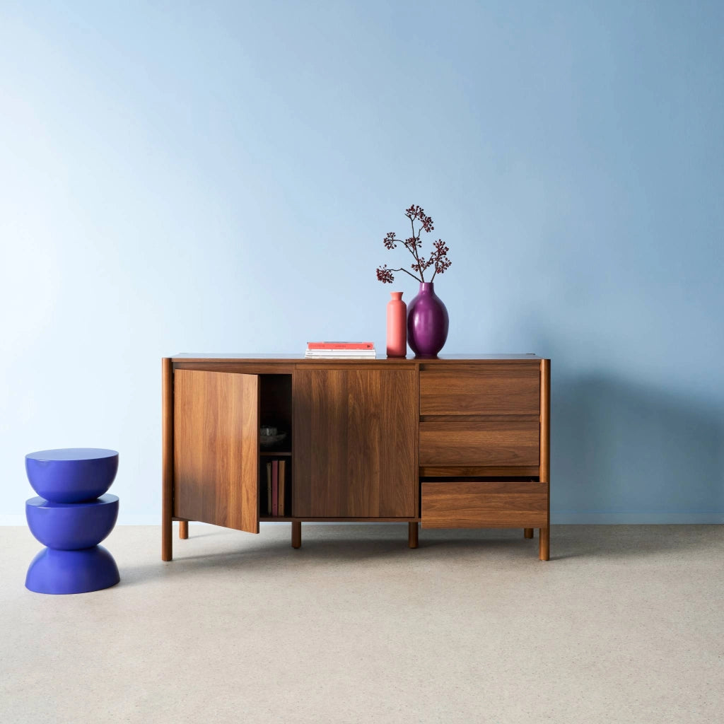 Credenza decorazione legno 2 ante 3 cassetti 150cm, noce