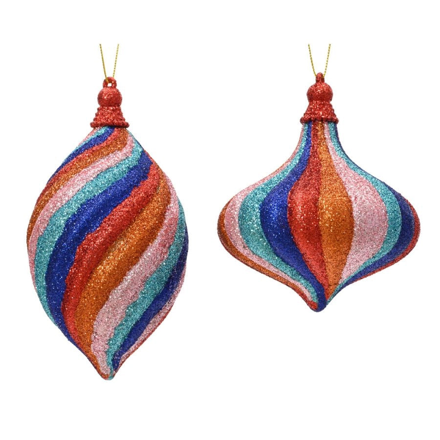 ADDOBBI NATALIZI MULTICOLORE GLITTER DA APPENDERE 2 ASSORTIMENTI PREZZO CAD