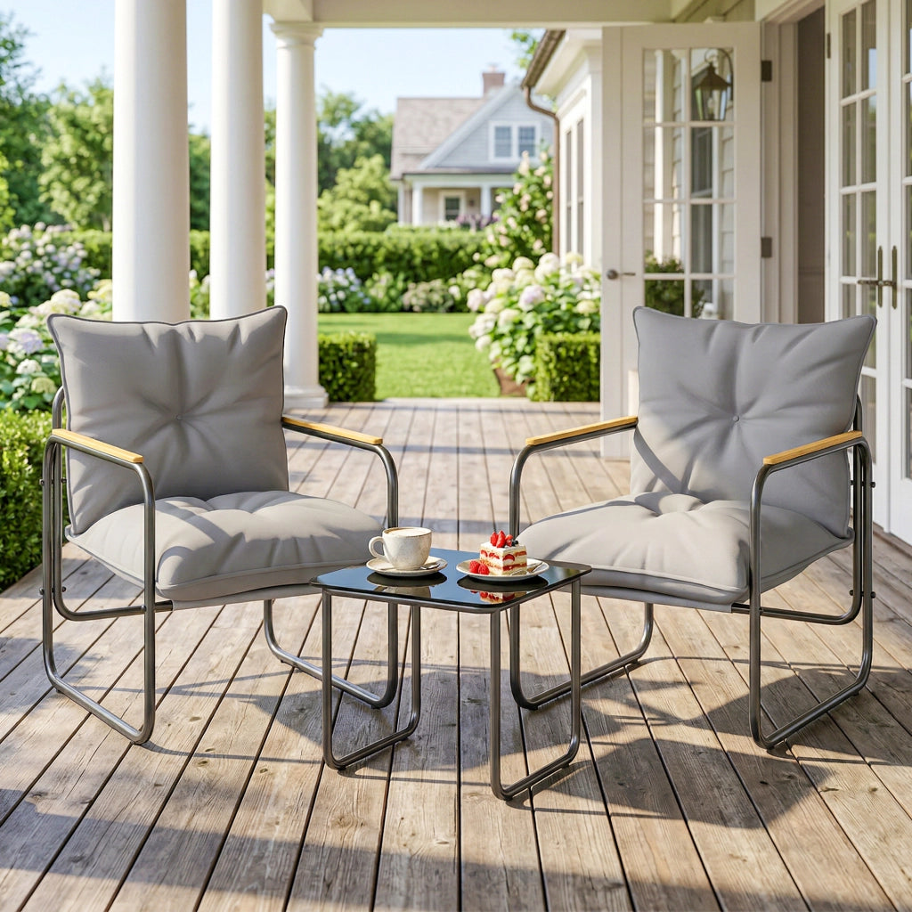 Set Bistrot 3 Pezzi da Giardino ¨C Xylo ¨C Metallo Grigio Antracite con Cuscini