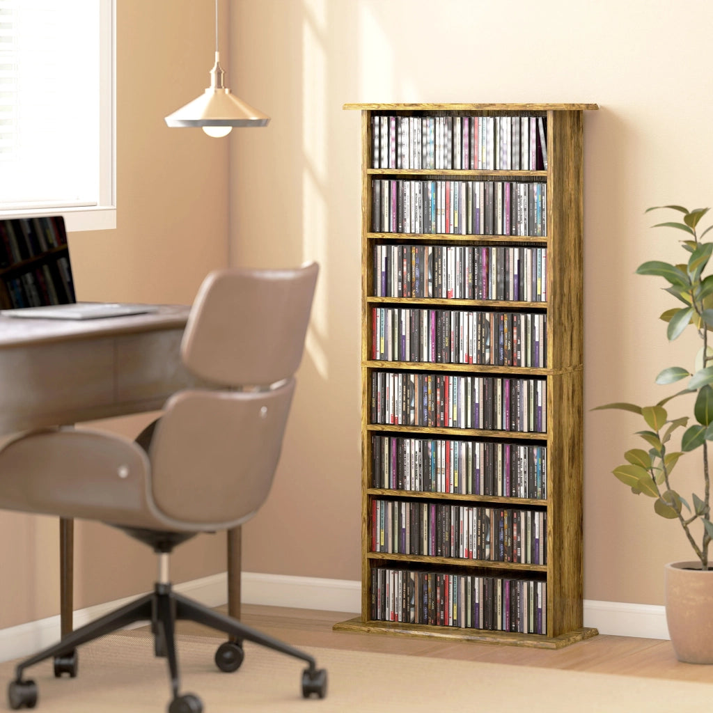 Libreria per CD e DVD con 8 scomparti e 6 ripiani regolabili ¨C Minimal ¨C Marrone