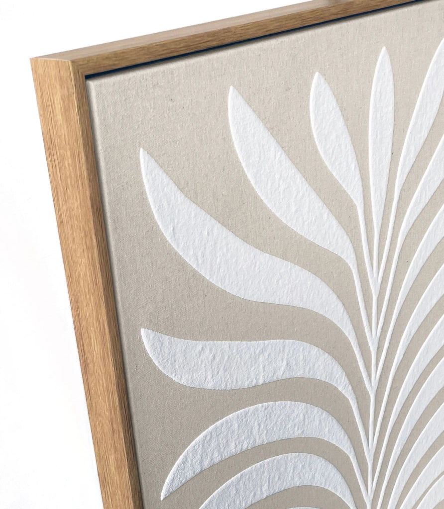 Quadro Hispanohogar in lino con stampa 3D beige e bianco 93x63x4