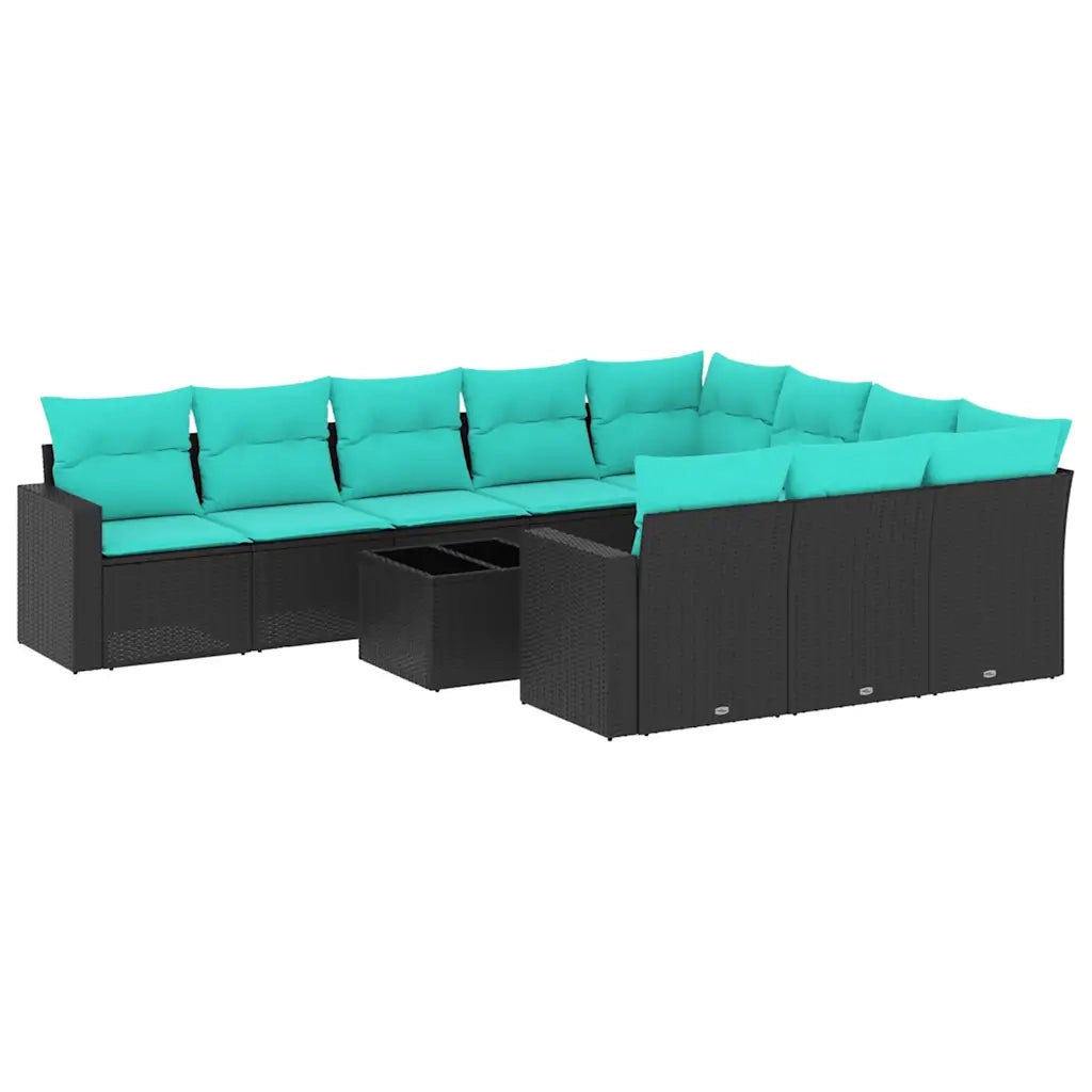 Set Divani da Giardino 11 pz con Cuscini in Polyrattan Nero 3219487
