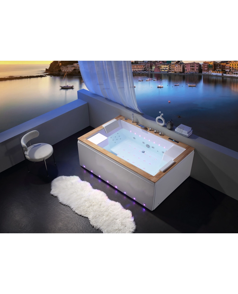 Vasca da Bagno Idromassaggio 180x120cm Top In Legno, Full Optional Zueva