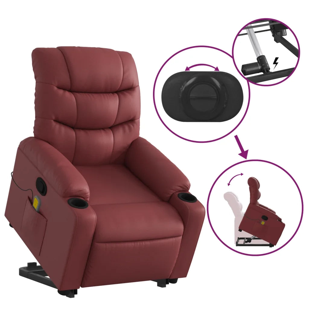 Poltrona | Sedia Relax Alzapersone Massaggi Reclinabile Rosso Vino Similpelle