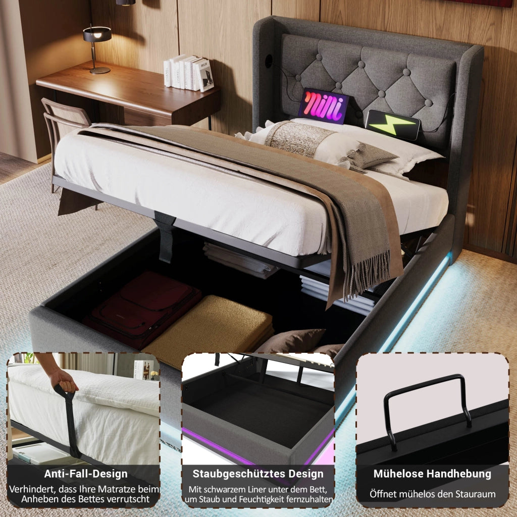 letto imbottito cotone grigio 90 x 200 cm