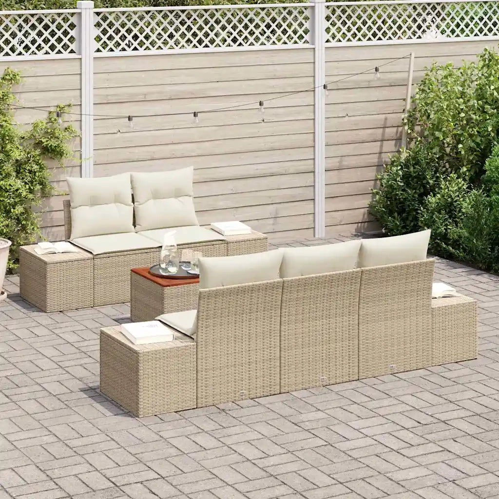 Set Divano da Giardino 6 pcs Beige e Crema polyrattan