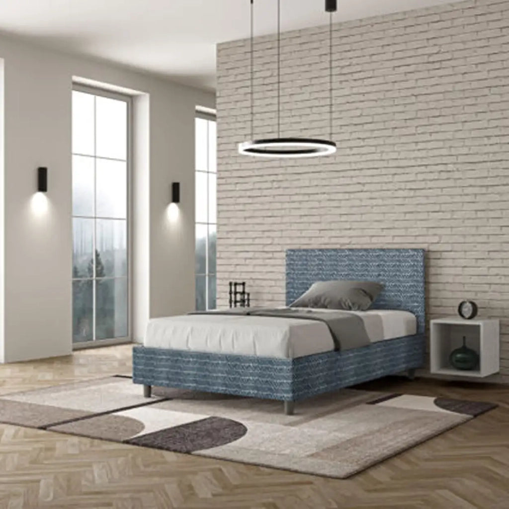 Letto una piazza e mezza contenitore imbottito 120x210 tessuto Aragona 8 blu Adele